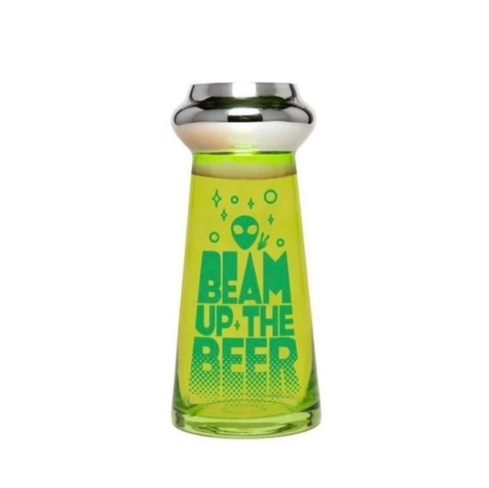 Alien UFO Spaceship Beer Glass Cup Mug Stein - BEAM UP THE BEER